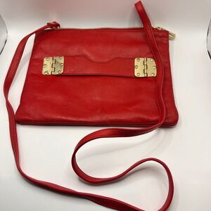 Hayden Harnett Red Leather Crossbody Bag Gold Tone Hardware